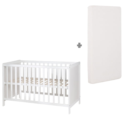 Lettino da co-sleeping, 60 x 120 cm, bianco, regolabile, 5 sbarre removibili, incl. rete a doghe & materasso – Ritaglio (10/10)