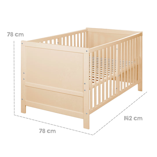 Cuna combinada EASY SLEEP 70x140 incl. esquinas de conversión - Madera natural – Infografía (13/16)