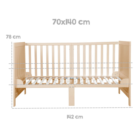 Cuna combinada EASY SLEEP 70x140 incl. esquinas de conversión - Madera natural – Infografía (14/16)