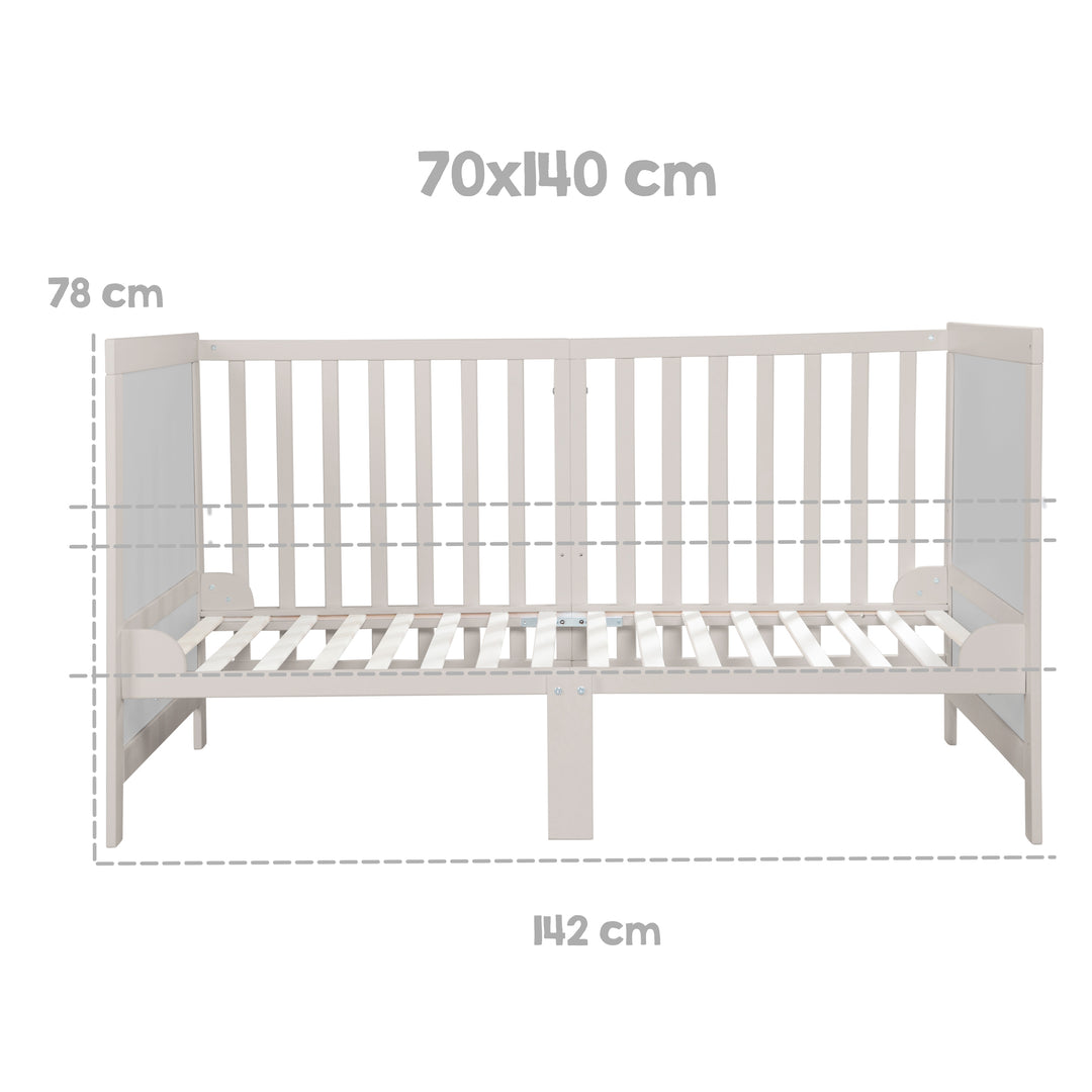 Lettino combinato EASY SLEEP 70x140 incl. angoli di conversione - Grigio chiaro – Infografica (6/16)