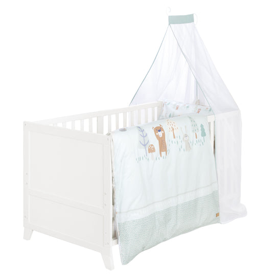 Ensemble de lit bébé 'Woodland Buddies' 70 x 140 incl. complet équipement - Blanc / vert pastel – Détourage (1/18)