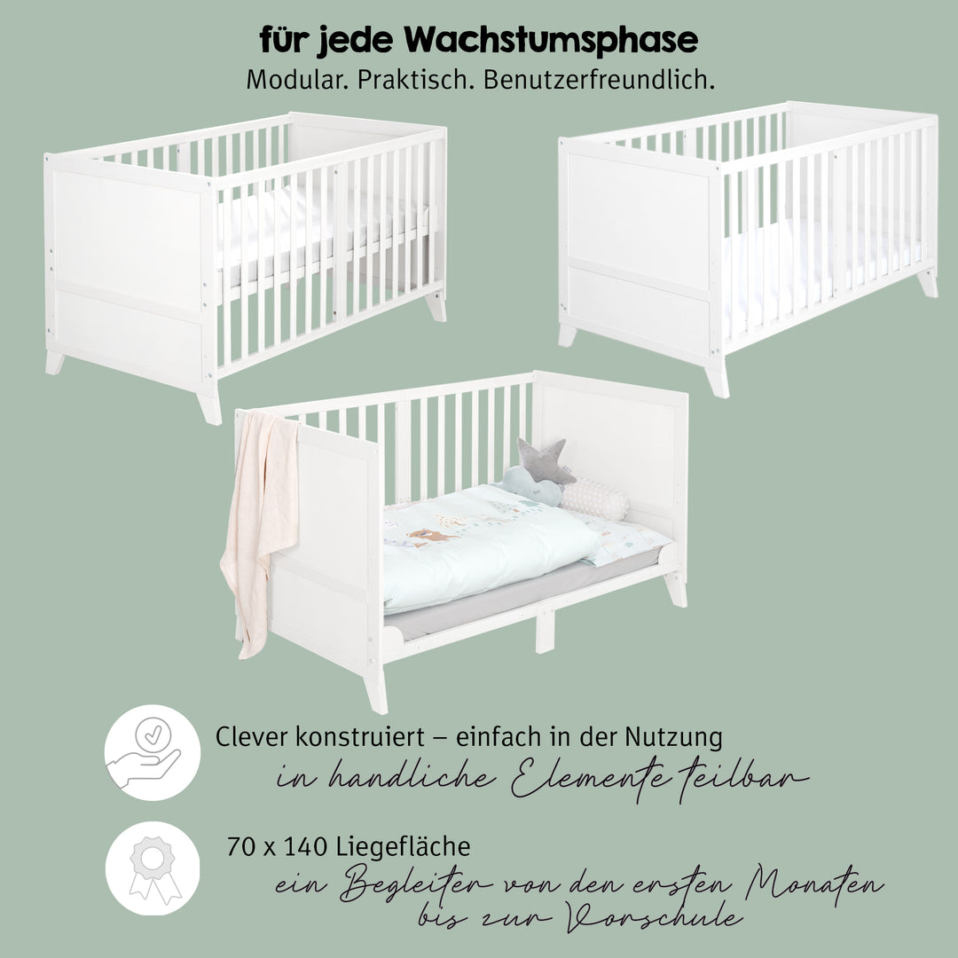 Ensemble de lit bébé 'Woodland Buddies' 70 x 140 incl. complet équipement - Blanc / vert pastel – Infographie (7/18)