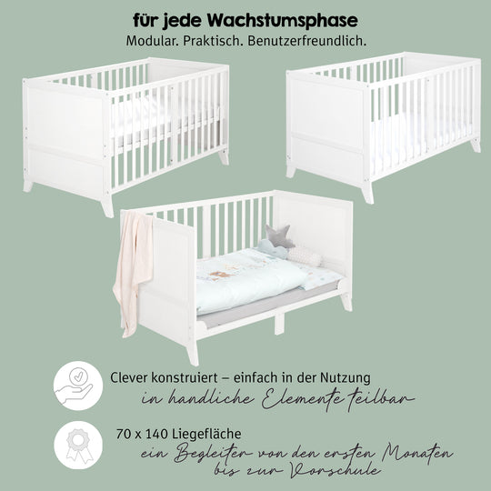 Ensemble de lit bébé 'Woodland Buddies' 70 x 140 incl. complet équipement - Blanc / vert pastel – Infographie (7/18)