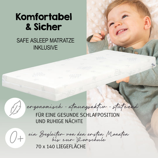 Ensemble de lit bébé 'Woodland Buddies' 70 x 140 incl. complet équipement - Blanc / vert pastel – Infographie (10/18)