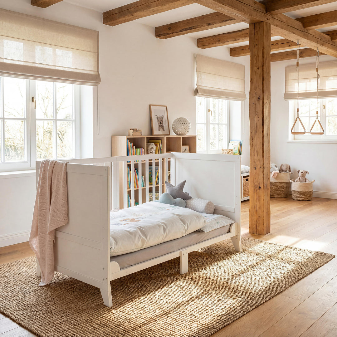 Ensemble de lit bébé 'Woodland Buddies' 70 x 140 incl. complet équipement - Blanc / vert pastel – Photo d'ambiance (14/18)