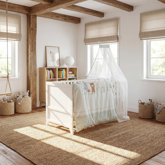 Ensemble de lit bébé 'Woodland Buddies' 70 x 140 incl. complet équipement - Blanc / vert pastel – Photo d'ambiance (16/18)