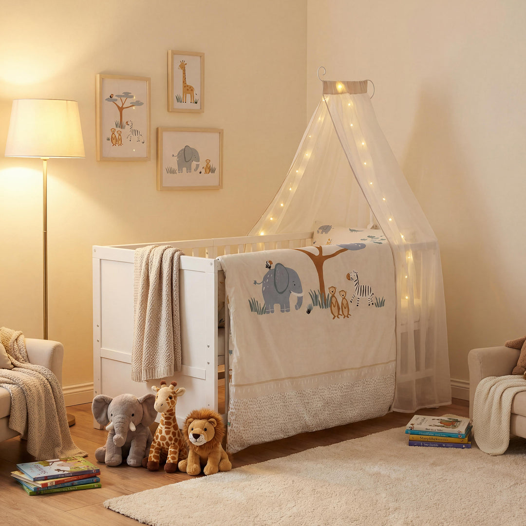 Set lettino 'Savanna Friends' 70 x 140 incl. completo dotazione - Bianco / beige – Foto d'ambiente (2/17)
