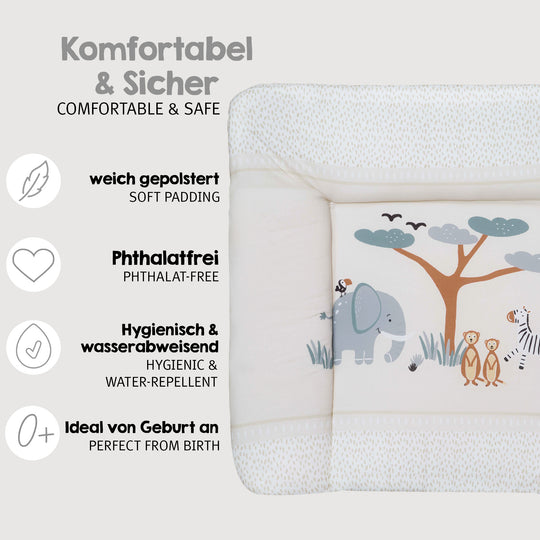 Wickelauflage 'Savanna Friends' 85 x 75 cm - PU-beschichtet - Elefant, Zebra, Erdmännchen - Beige – Infografik (3/8)