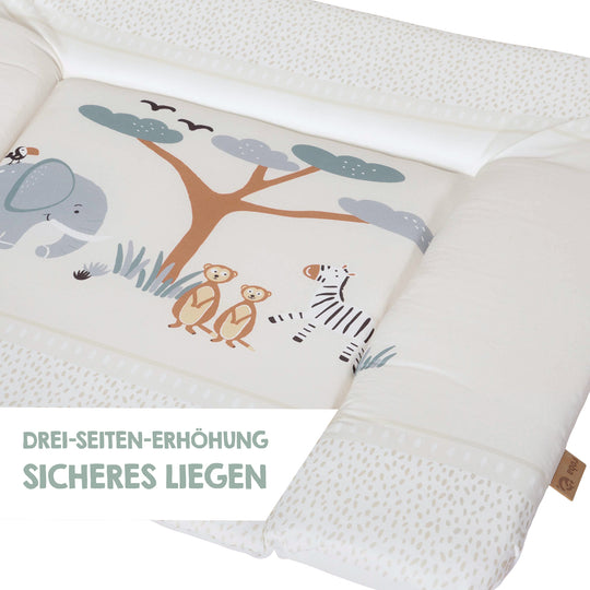 Wickelauflage 'Savanna Friends' 85 x 75 cm - PU-beschichtet - Elefant, Zebra, Erdmännchen - Beige – Infografik (7/8)