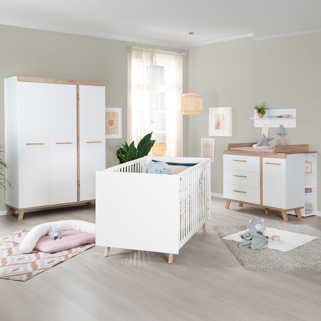 Cameretta 3pezzi 'Smile' - Letto combinato + cassettiera fasciatoio + armadio - Artisan rovere / bianco – Foto d'ambiente (13/13)