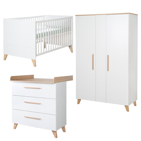 Zimmerset 'Leon' 3-teilig - Kombi-Bett 70x140 + Kommode + Schrank 2,5-türig - Weiß / Eiche – Freisteller (2/27)