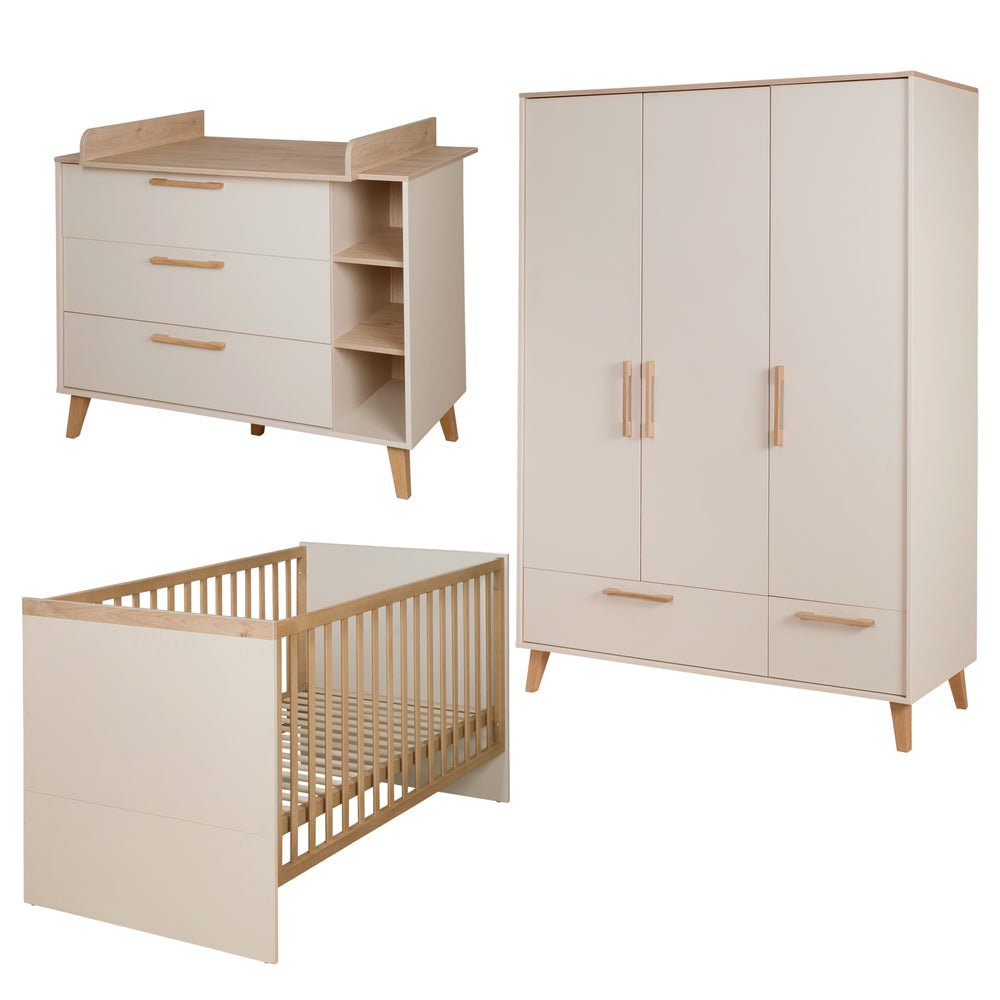 Babyzimmer 'Jil' 3-teilig - Gitterbett + Babykommode + Schrank - Cashmere / Chestnut