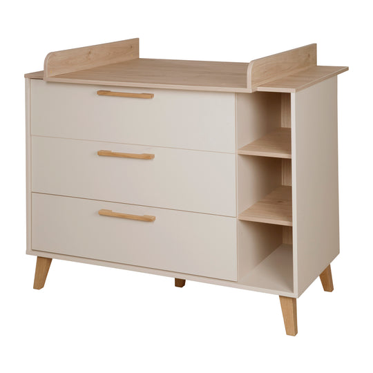 Nursery 'Jil' 3-Piece - Slatted Cot + Baby Dresser + Cabinet - Cashmere / Chestnut – Cutout (2/24)