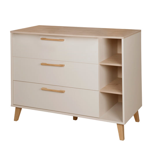 Nursery 'Jil' 3-Piece - Slatted Cot + Baby Dresser + Cabinet - Cashmere / Chestnut – Cutout (3/24)