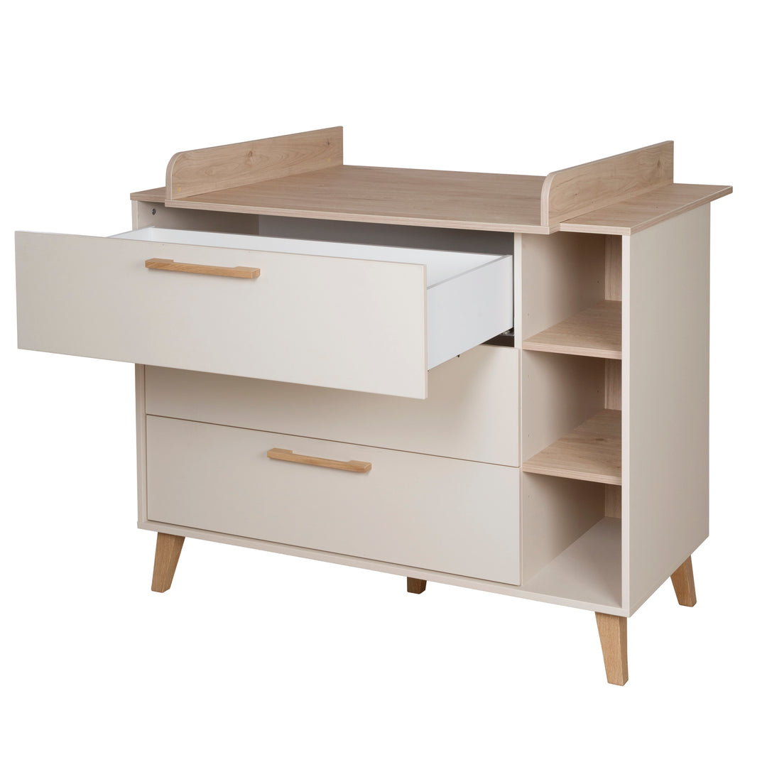 Nursery 'Jil' 3-Piece - Slatted Cot + Baby Dresser + Cabinet - Cashmere / Chestnut – Cutout (20/24)