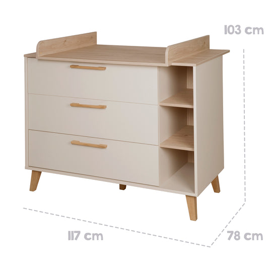 Nursery 'Jil' 3-Piece - Slatted Cot + Baby Dresser + Cabinet - Cashmere / Chestnut – Infographic (22/24)