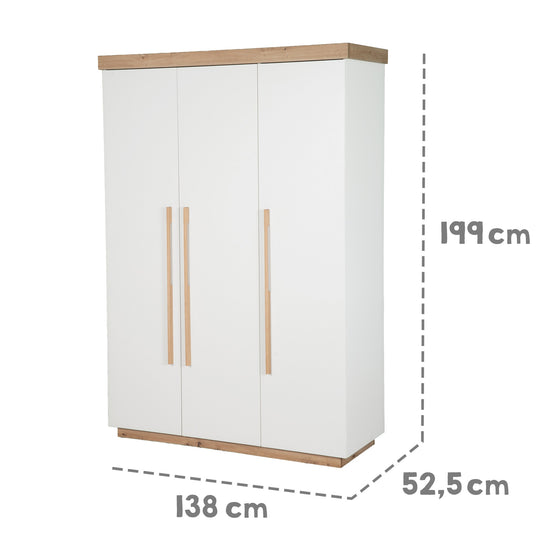 Chambre d'enfant set 'Lumo' 3pièces - Lit combiné + commode à langer + armoire - Blanc / artisan chêne – Infographie (22/25)