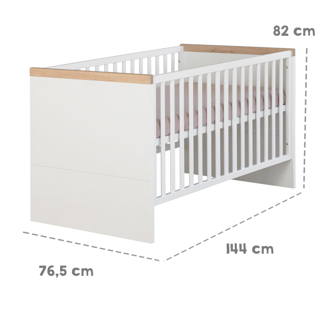 Chambre d'enfant set 'Lumo' 3pièces - Lit combiné + commode à langer + armoire - Blanc / artisan chêne – Infographie (12/25)