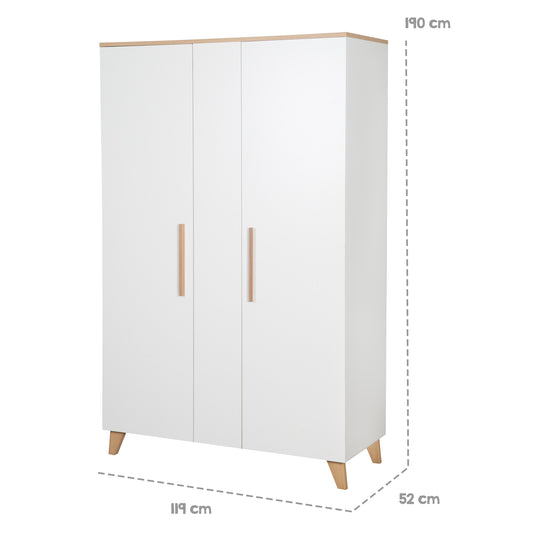 Cameretta neonati leon 3pezzi - Lettino da co-sleeping 60x120 + cassettiera + armadio 2,5ante - Bianco / othello rovere – Infografica (22/26)