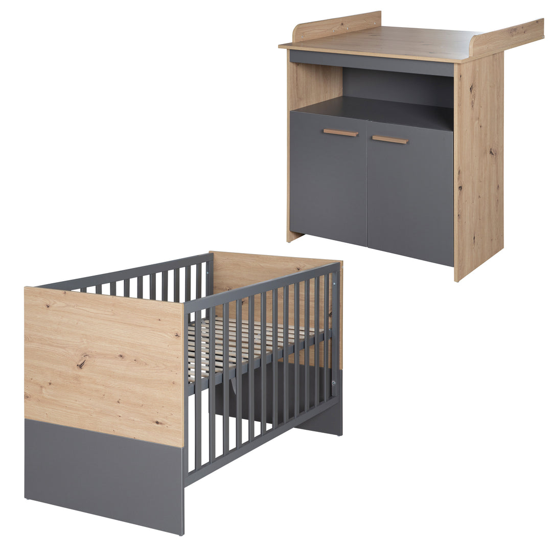Muebles para bebé-Set 'Anna' 2piezas - Antracita / decorado kent roble – Recorte (2/22)