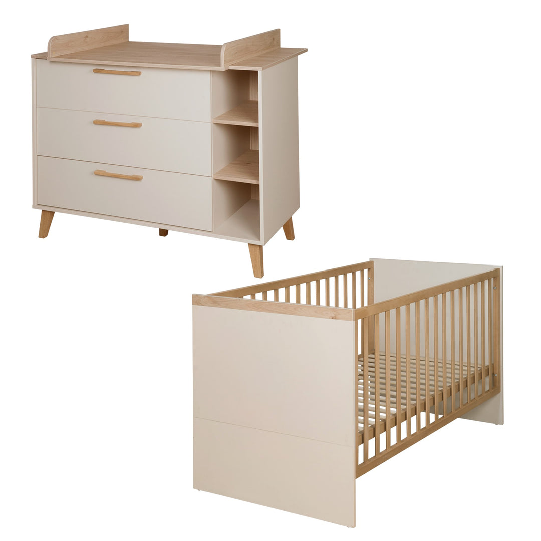 Möbelset Jil 2-teilig - Kombi-Kinderbett 70x140cm + Wickelkommode - Cashmere / Chestnut