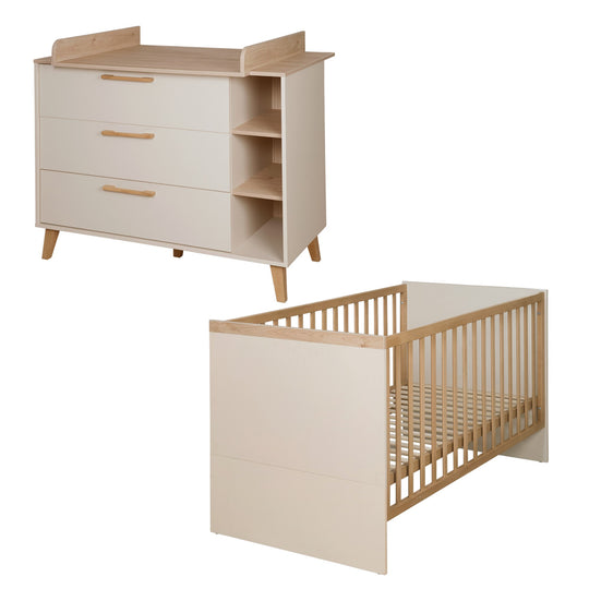 Möbelset Jil 2-teilig - Kombi-Kinderbett 70x140cm + Wickelkommode - Cashmere / Chestnut