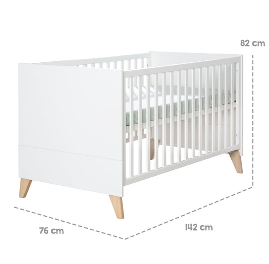 Set mobili 'Leon' 2pezzi - Letto combinato 70x140 cm & cassettiera fasciatoio - Bianco / othello rovere – Infografica (18/18)