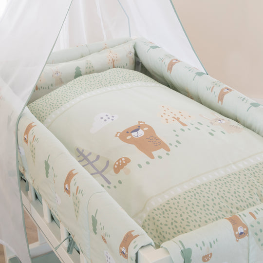 Cradle Bedding 'Woodland Buddies' 80 x 80 cm - Cotton Covers - Pastel Green – Detail Image (2/15)