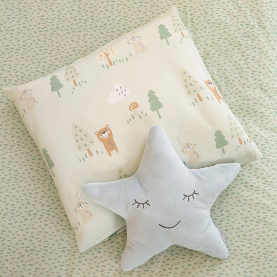 Cradle Bedding 'Woodland Buddies' 80 x 80 cm - Cotton Covers - Pastel Green – Detail Image (13/15)