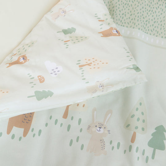 Cradle Bedding 'Woodland Buddies' 80 x 80 cm - Cotton Covers - Pastel Green – Detail Image (10/15)