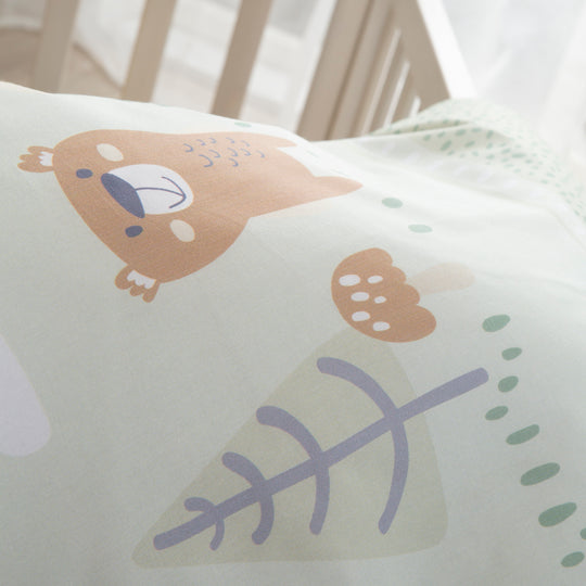 Cradle Bedding 'Woodland Buddies' 80 x 80 cm - Cotton Covers - Pastel Green – Detail Image (14/15)