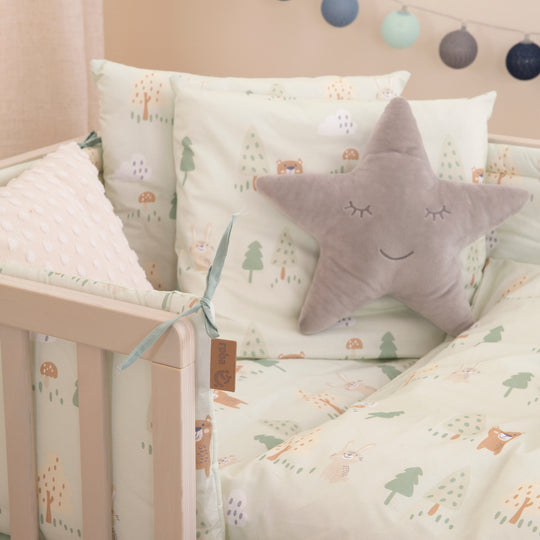 Linge de lit 'Woodland Buddies' - Housse de couette 100 x 135 cm + coussin 40 x 60 cm - Vert pastel – Photo de détail (9/13)