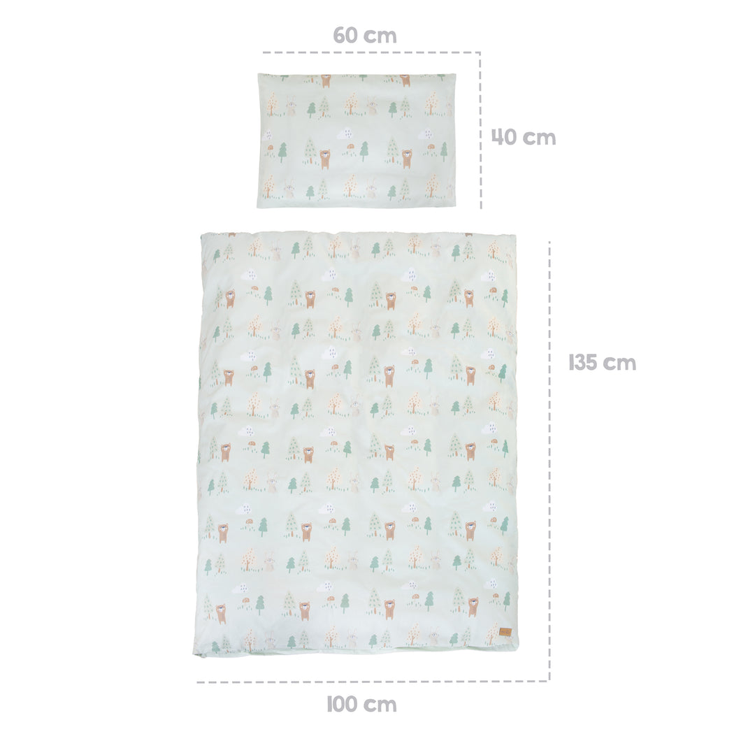 Linge de lit 'Woodland Buddies' - Housse de couette 100 x 135 cm + coussin 40 x 60 cm - Vert pastel – Infographie (12/13)