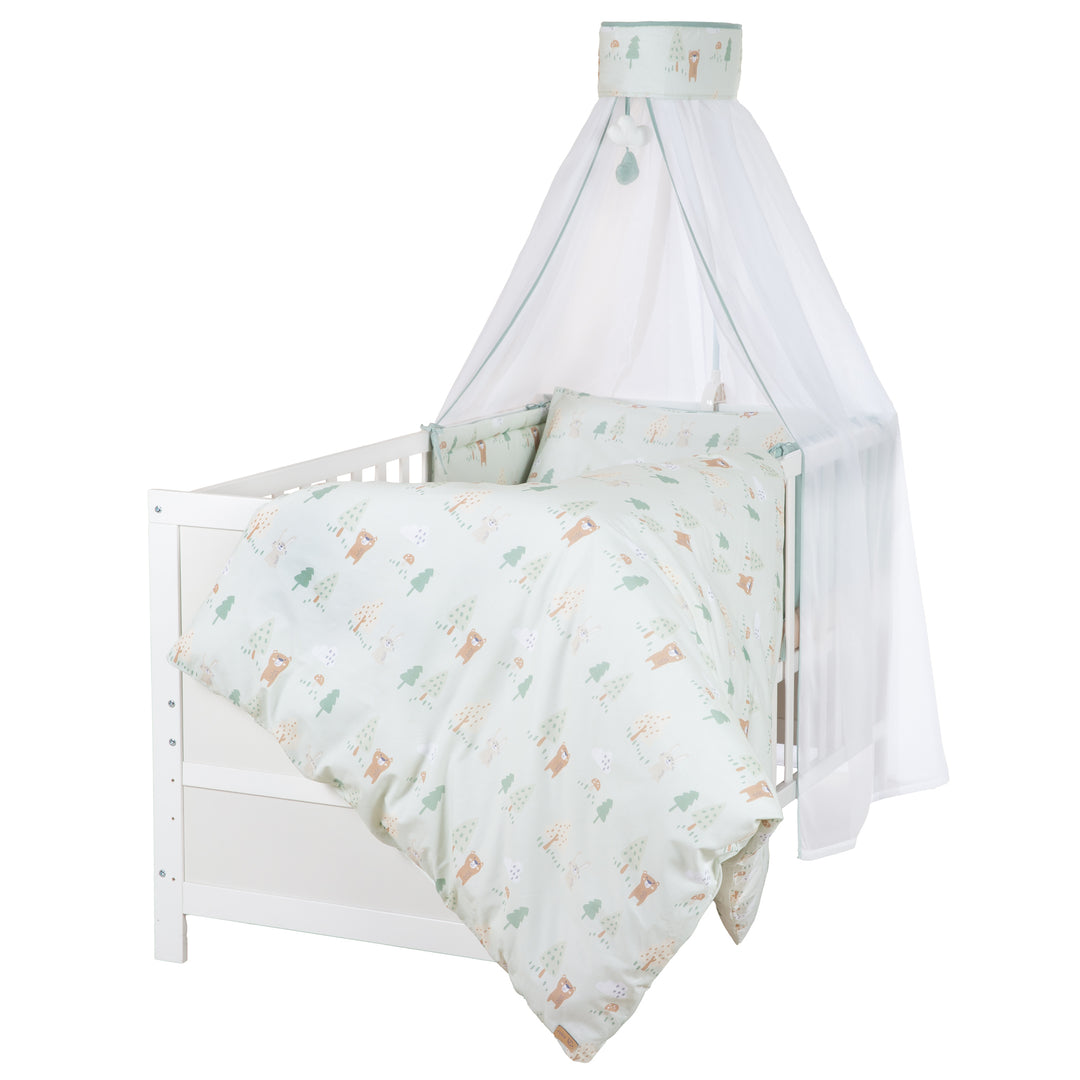 Parure de lit enfant 'Woodland Buddies' 4pièces - Ciel de lit, tour de lit & linge de lit - Vert pastel – Détourage (3/9)