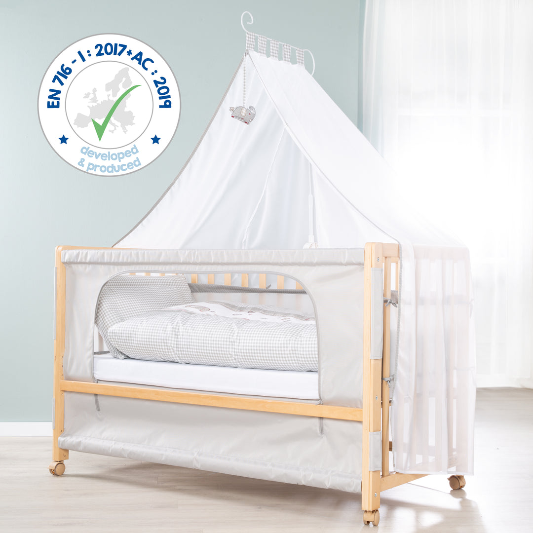 Room bed 'Jumbo twins grigio' 60 x 120 cm + dotazione tessile - Legno naturale – Infografica (8/10)