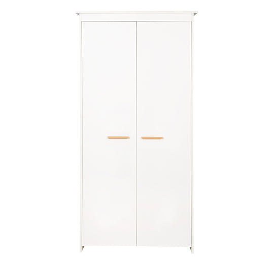 Wardrobe 'Lilo' 2-Door with Solid Wood Handles - Wood White Lacquered – Cutout (1/7)