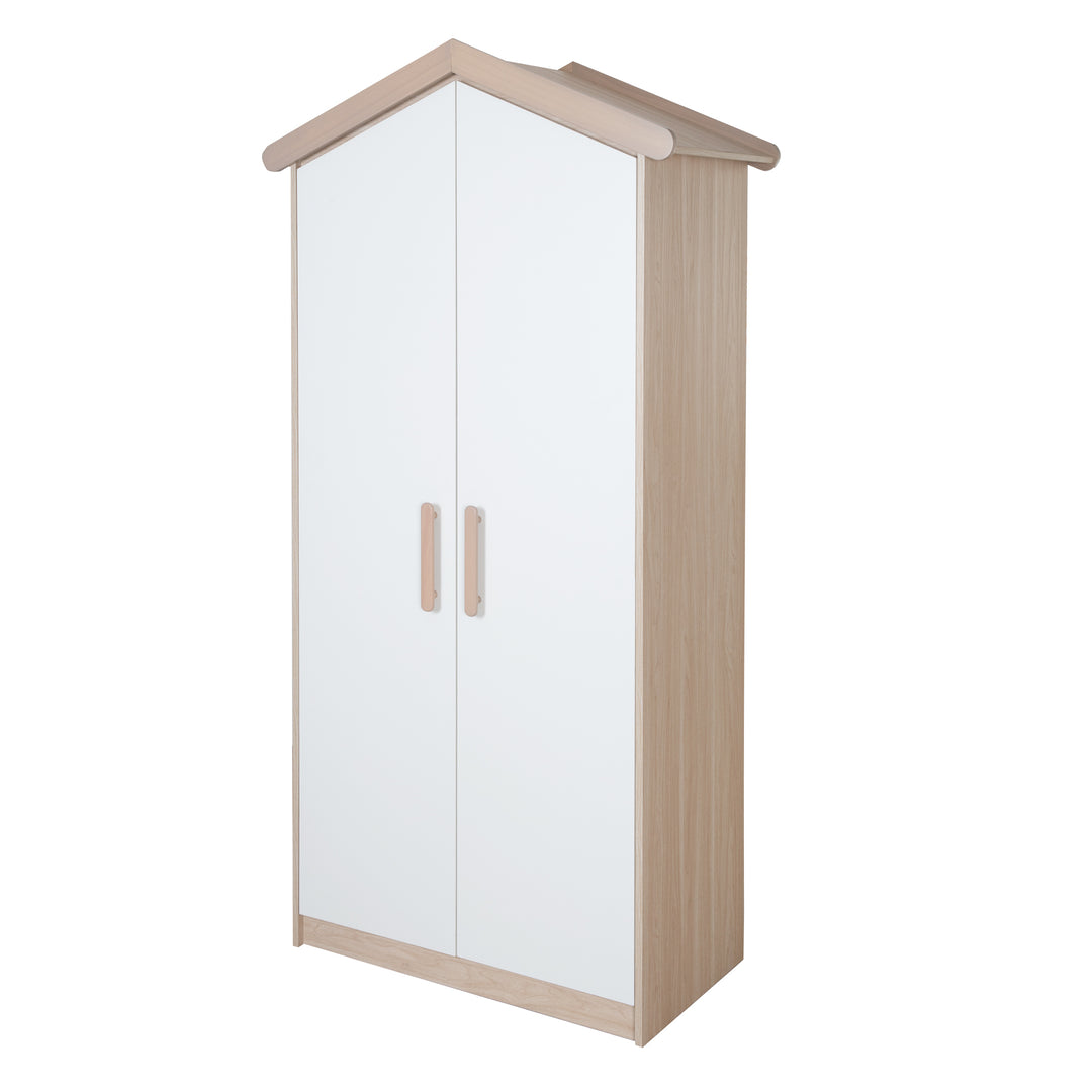 Kinderkleiderschrank 'Cabane' 2-türig in Hausoptik - Weiß / Eichen-Dekor – Freisteller (1/8)