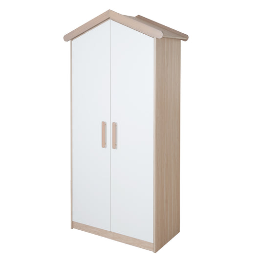 Kinderkleiderschrank 'Cabane' 2-türig in Hausoptik - Weiß / Eichen-Dekor – Freisteller (1/8)