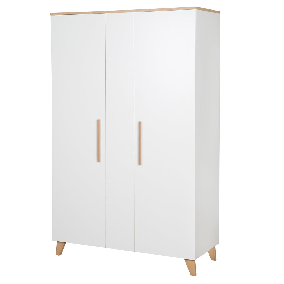 Kleiderschrank 'Leon' 2,5-türig - Soft-Close Türen & Massivholzfüße - Weiß / Othello Eiche – Freisteller (1/11)