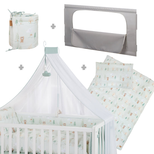 Room bed 60 x 120 cm 'Woodland Buddies' incl. équipement textile - Blanc / vert pastel – Infographie (4/12)