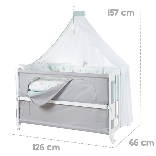 Room bed 60 x 120 cm 'Woodland Buddies' incl. équipement textile - Blanc / vert pastel – Infographie (11/12)