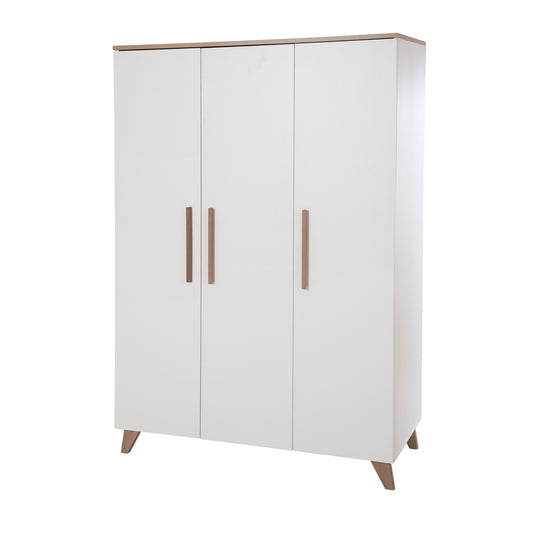 Armadio 'Ole' 3ante con maniglie in legno & piedi - Bianco / decoro rovere – Ritaglio (9/11)