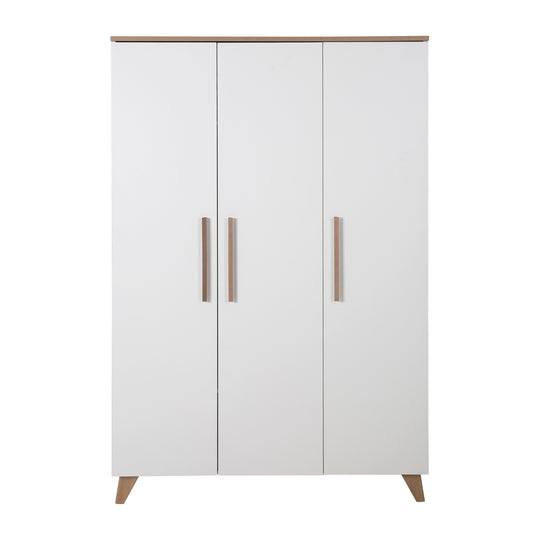 Armadio 'Ole' 3ante con maniglie in legno & piedi - Bianco / decoro rovere – Ritaglio (1/11)