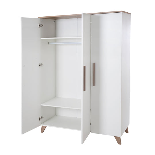 Armadio 'Ole' 3ante con maniglie in legno & piedi - Bianco / decoro rovere – Ritaglio (4/11)
