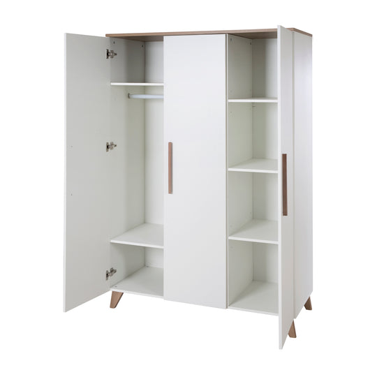 Armadio 'Ole' 3ante con maniglie in legno & piedi - Bianco / decoro rovere – Ritaglio (5/11)