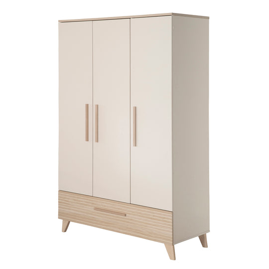 Kinderkleiderschrank 'Sidney' 3-türig - Füße und Griffe aus Massivholz - Cashmere / Dekor Eiche – Freisteller (6/9)