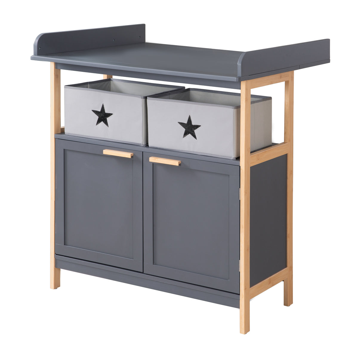 Commode à langer 'Berlin' avec 2 portes - Anthracite / bambou – Détourage (1/9)