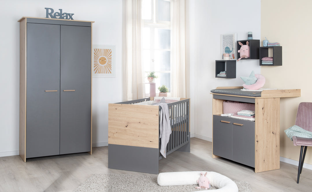Cassettiera fasciatoio 'Anna' con removibile elemento removibile - Antracite / decoro in kent rovere – Foto speciale (5/12)