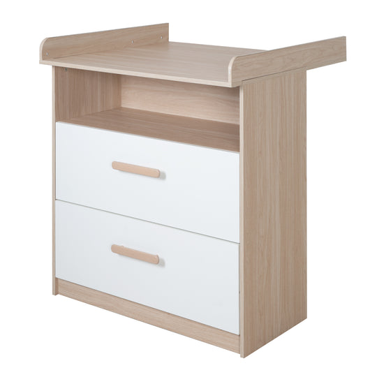 Cassettiera fasciatoio 'Cabane' - Maniglie in legno - Bianco/ rovere – Ritaglio (1/11)