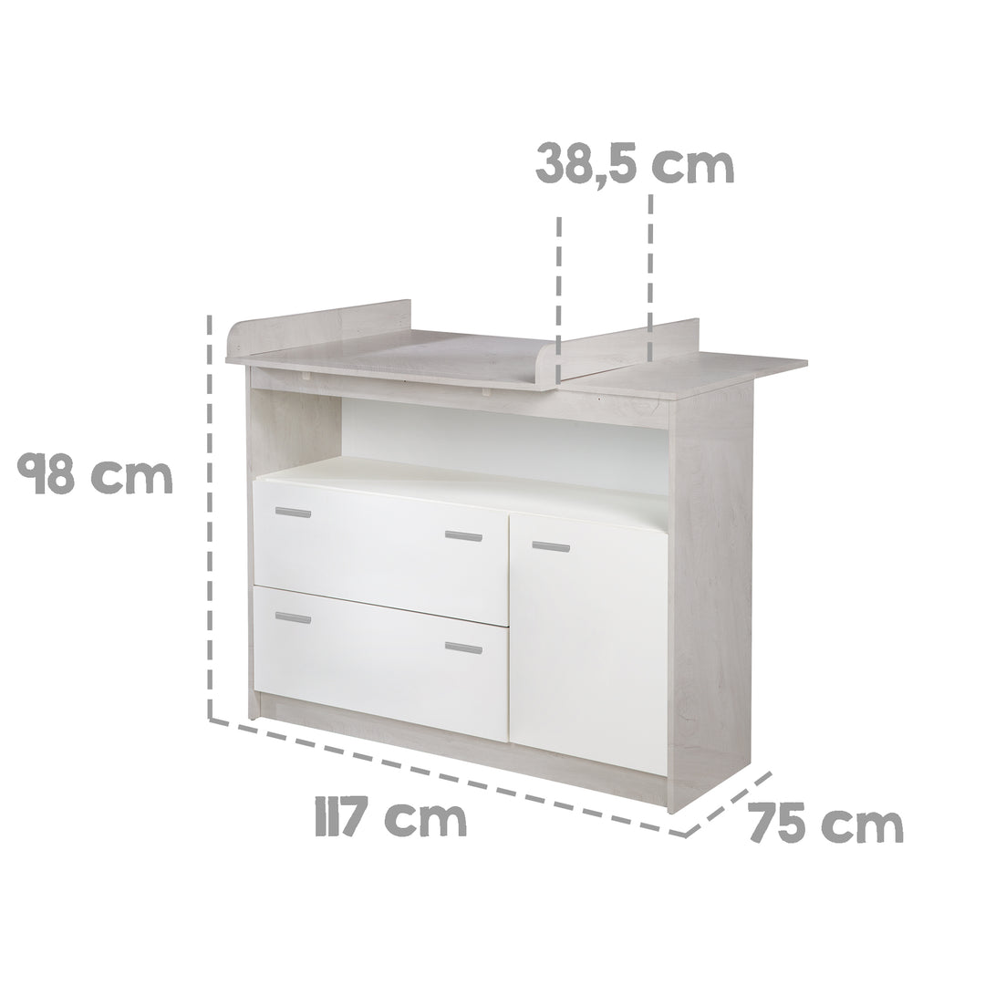 Cassettiera fasciatoio 'Julia' incl. attacco, 2 cassetti, 1 anta, altezza fasciatoio 90,5 cm – Infografica (5/10)